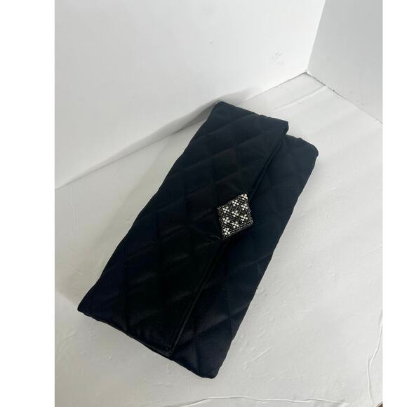 KATE LANDRY Black Clutch Quilted Vtg Purse Evening Folder Bag With Rhinestone - Picture 8 of 16